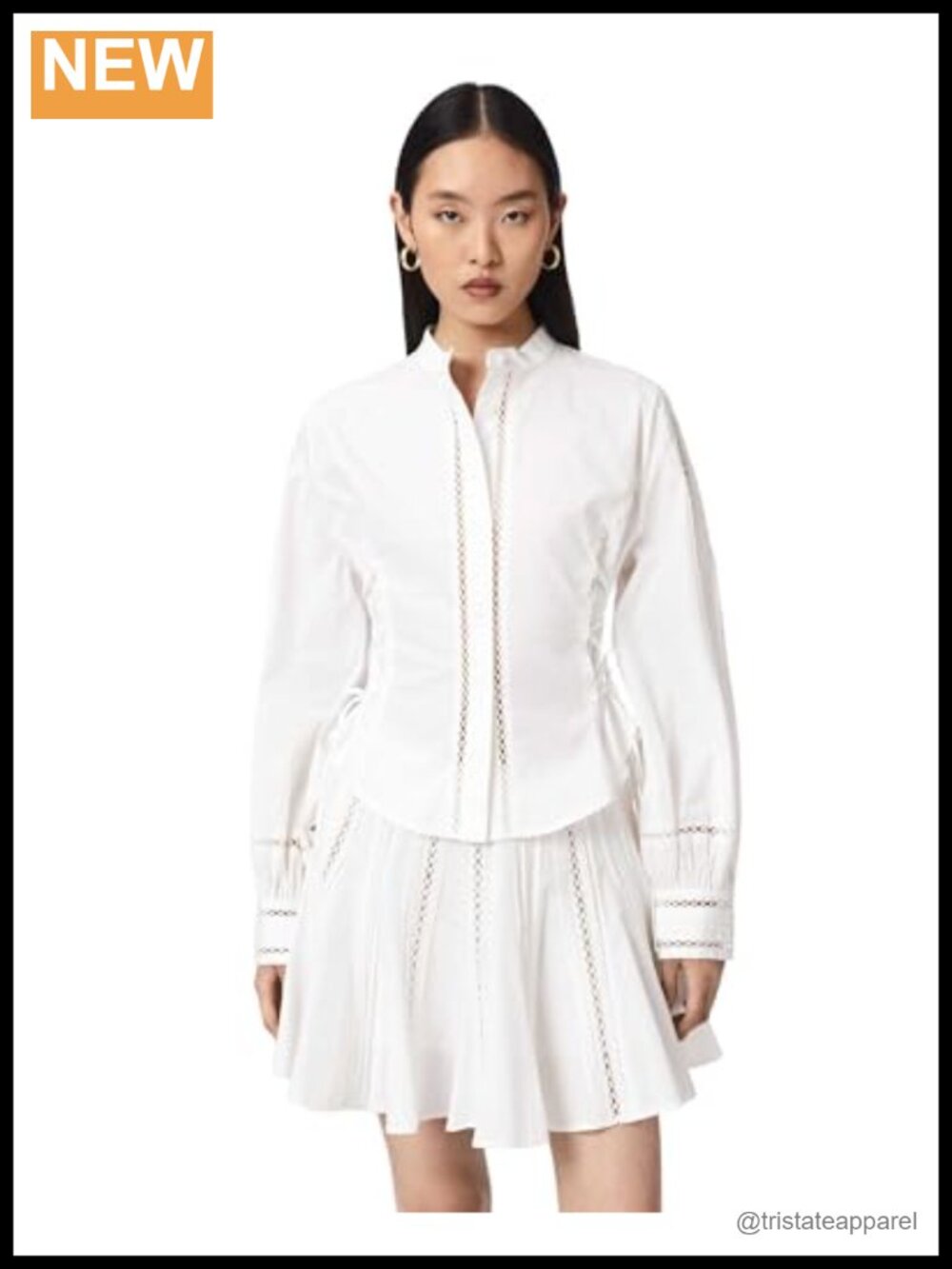 AllSaints Frances Cotton Button-Down Shirt Long Sleeve Regular Fit Office Casual